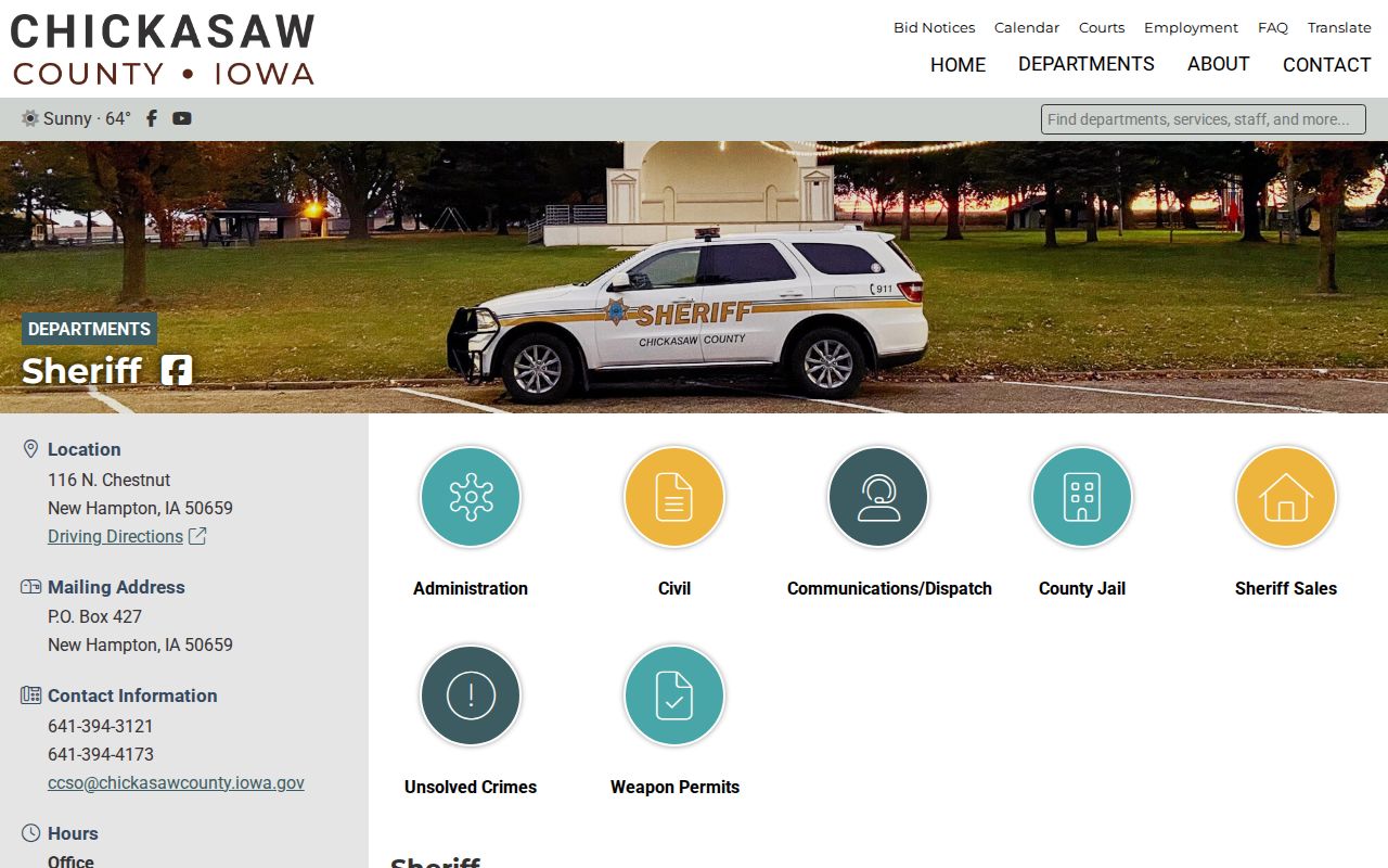 Chickasaw County arrest history sheriff office page