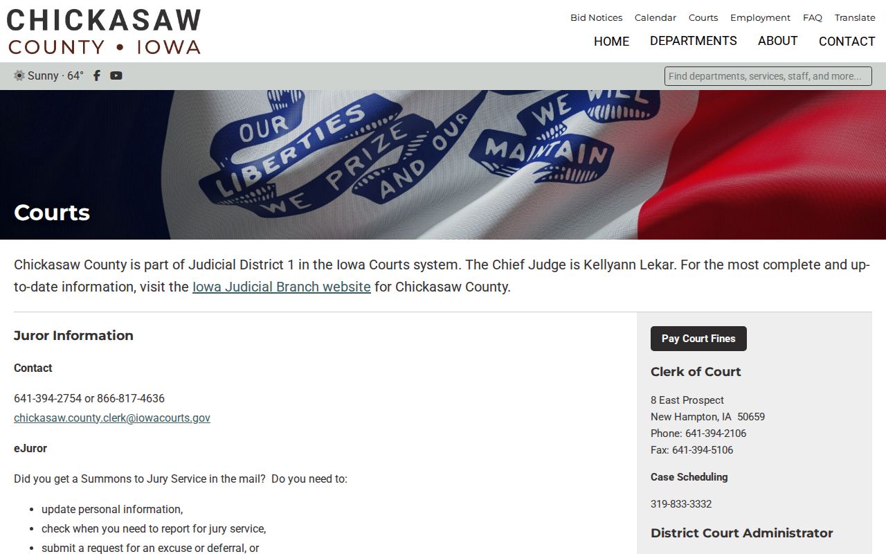 Chickasaw County criminal court cases clerk and courthouse page