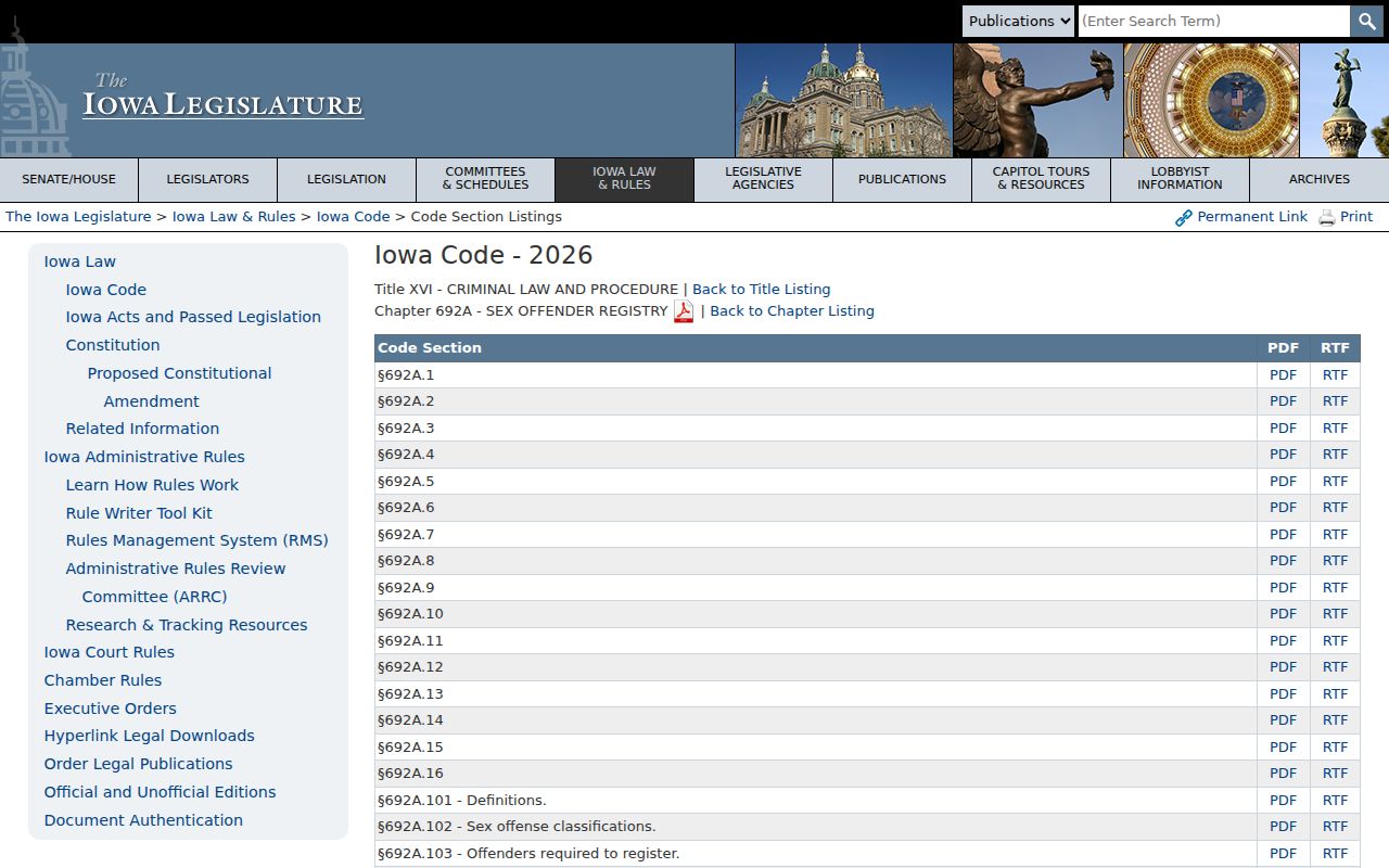Iowa Code chapter 692A rules for Chickasaw County sex offender records