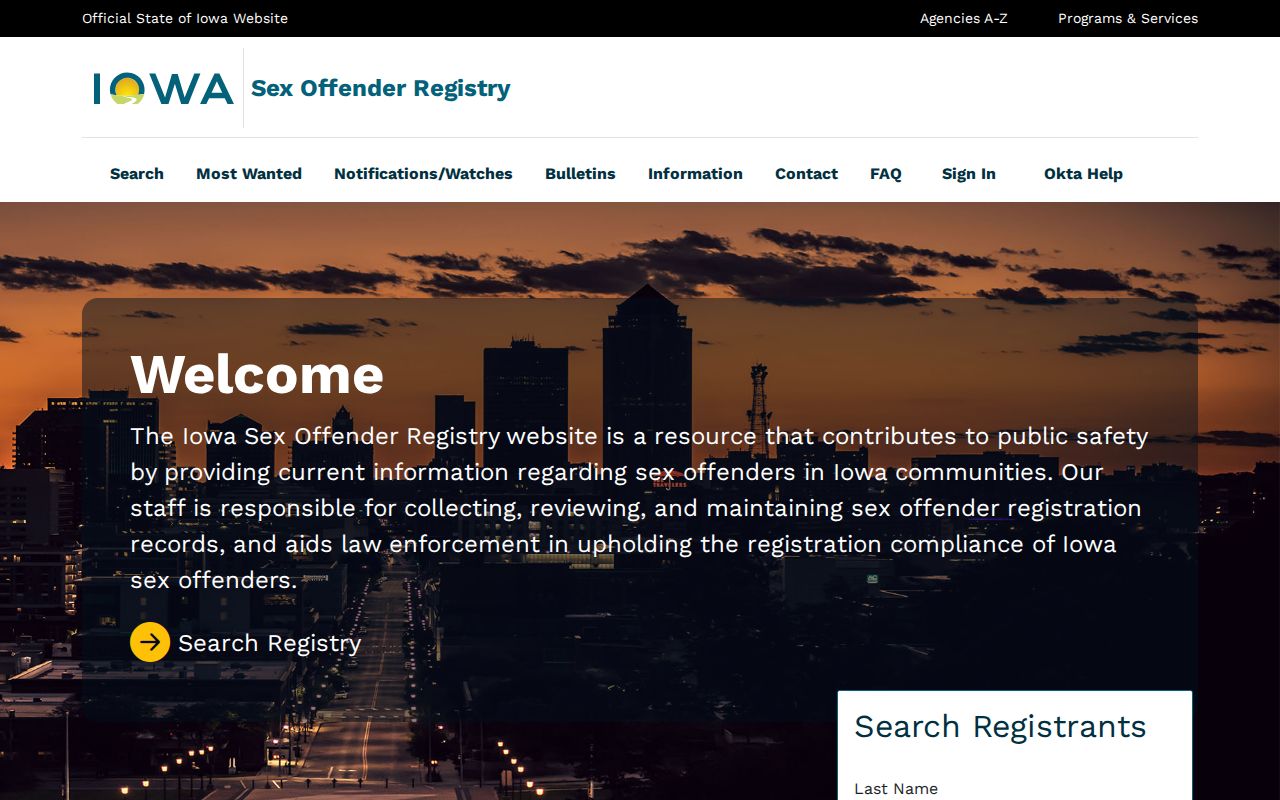 Official Iowa Sex Offender Registry search for Chickasaw County