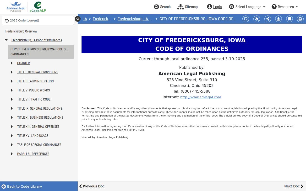 Fredericksburg criminal records and official municipal code