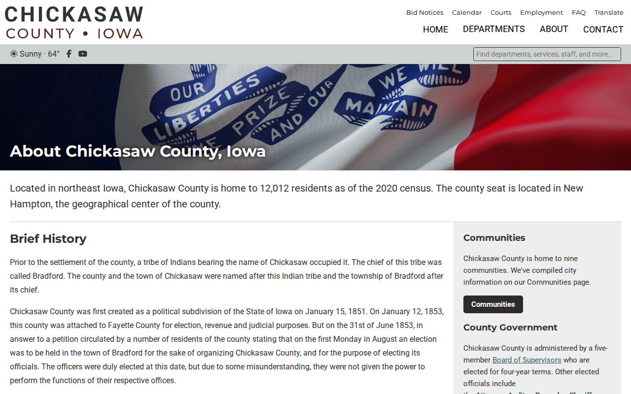 Chickasaw County criminal court record and courthouse history
