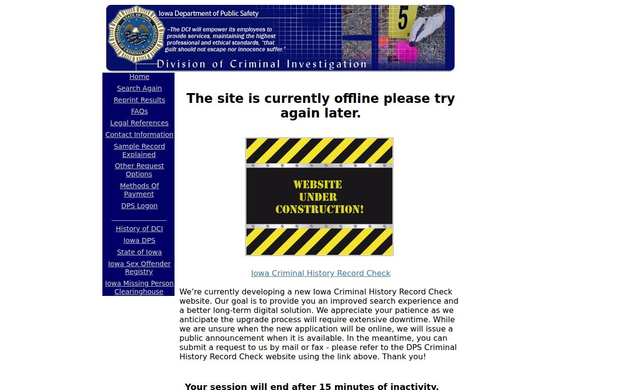 Chickasaw County criminal history official DCI search portal